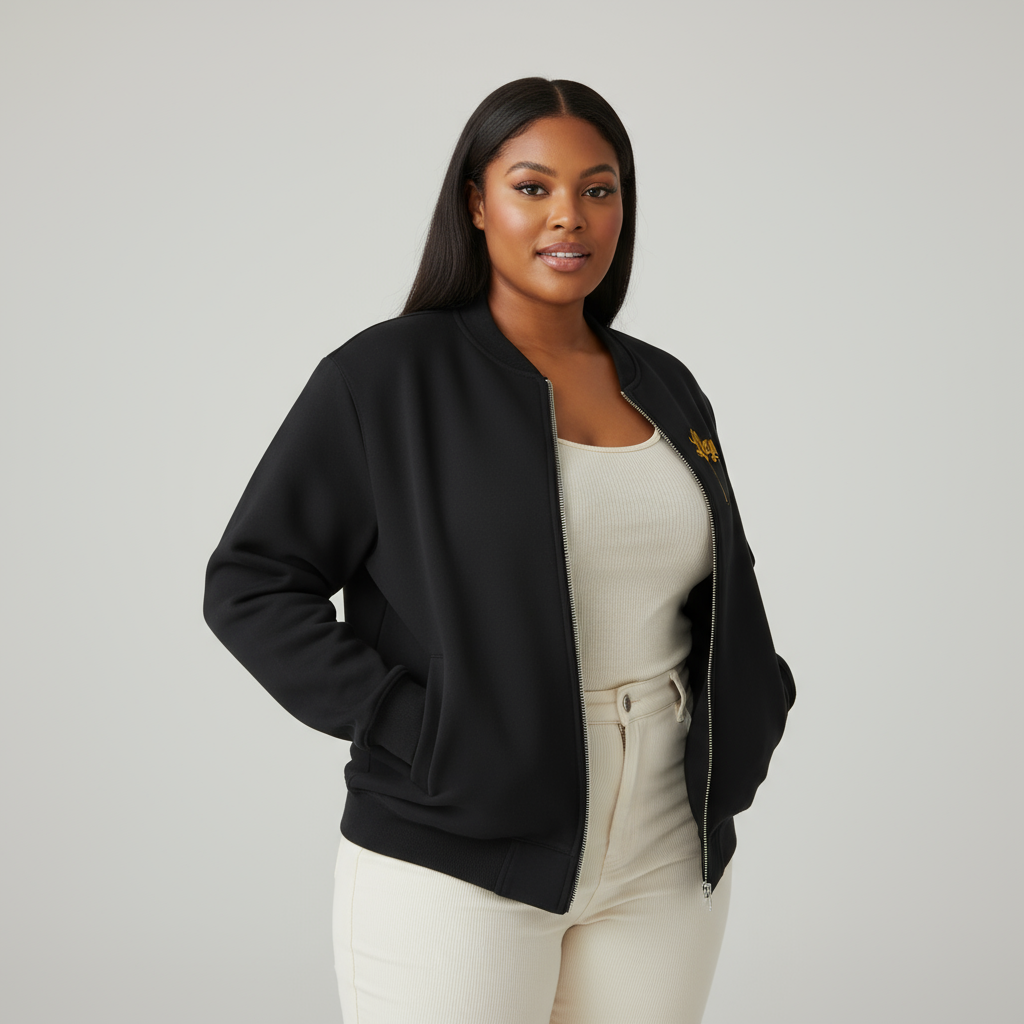 Essential Zip-Up Fleeced Varsity Jacket