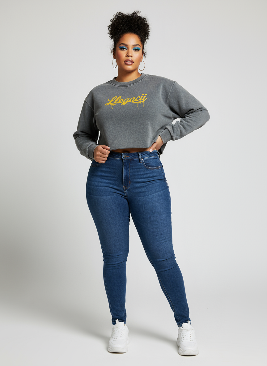 Snow Washed Raw Edge Cropped Sweatshirt