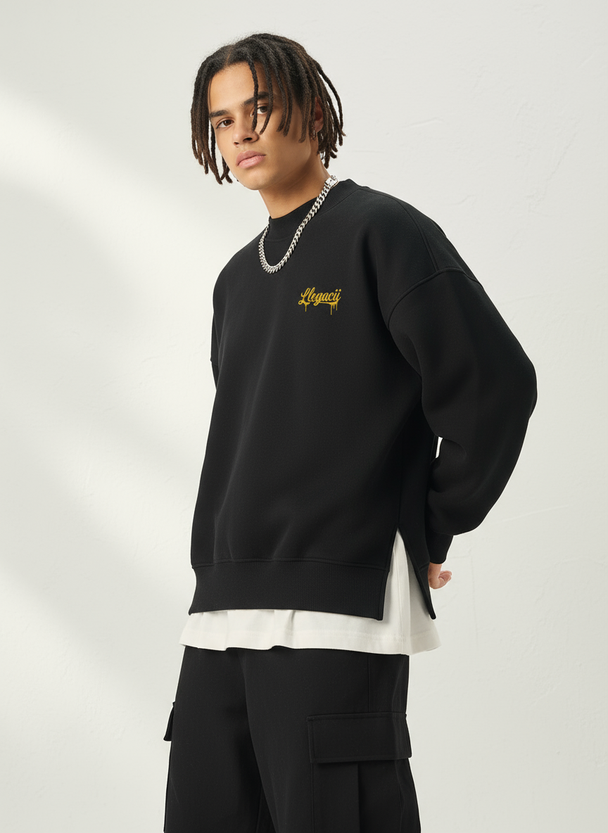 Fleece Side Slit Crewneck Sweatshirt