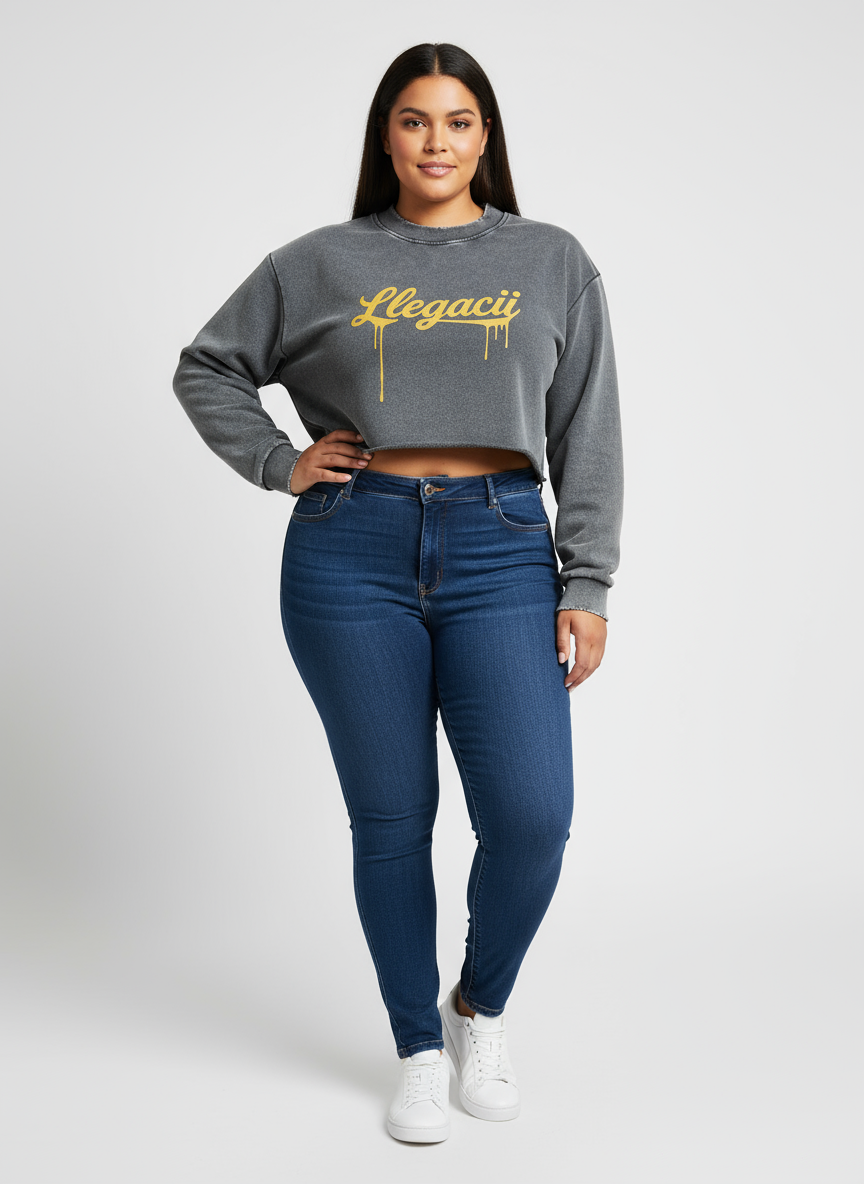 Snow Washed Raw Edge Cropped Sweatshirt